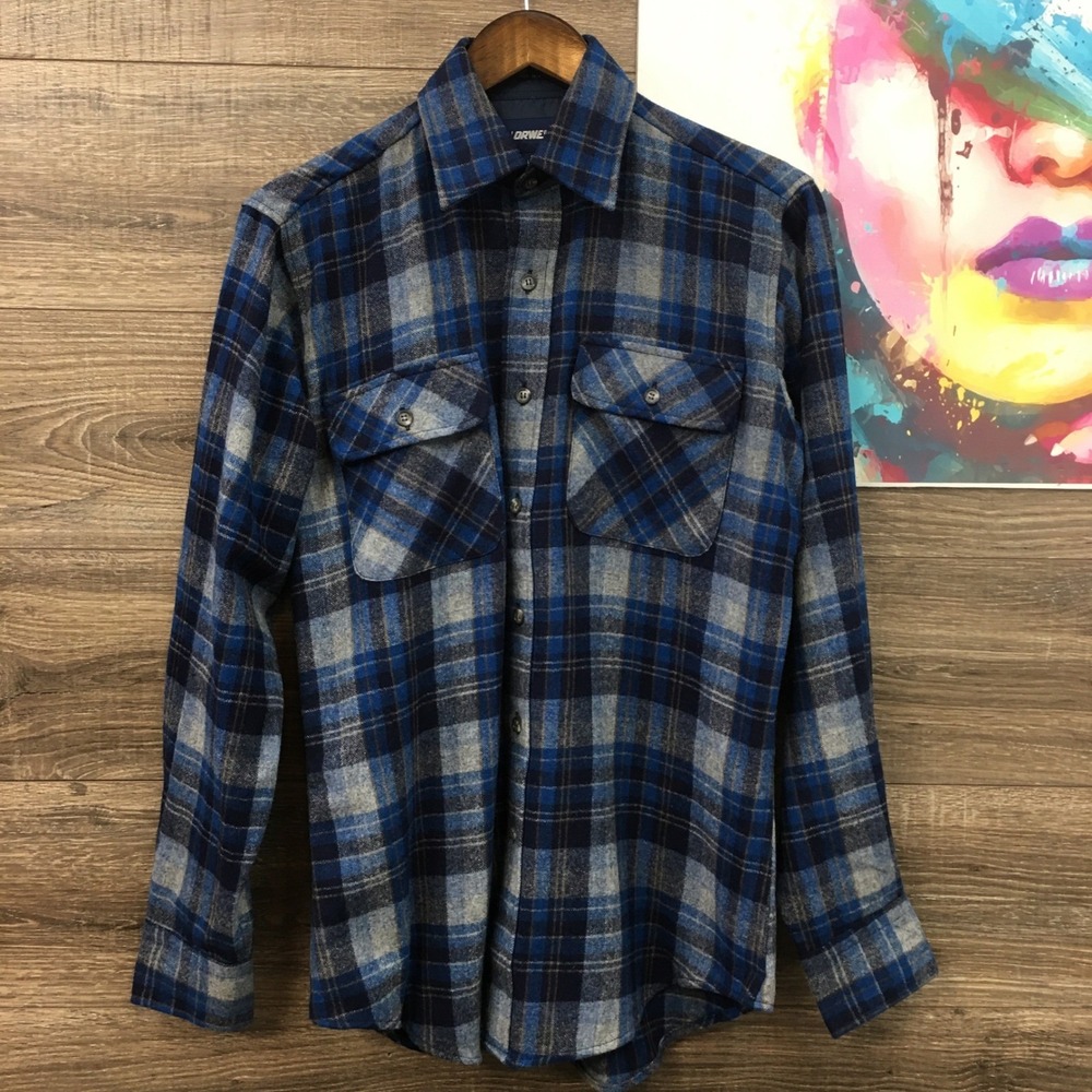 Norwester Mens Wool Blend Plaid Flannel Shirt Blue Grey Quilted Lined Style 8000